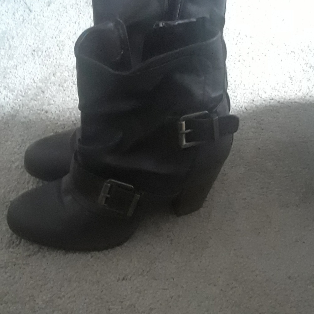 Brown buckle booties